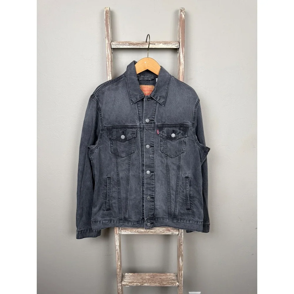Levi Strauss Black Denim Cotton‎ Trucker Jacket size Large